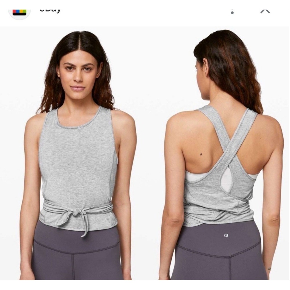 Lululemon It's A Tie Tank Women S Heathered Grey Excellent Reversible Wrap Crop